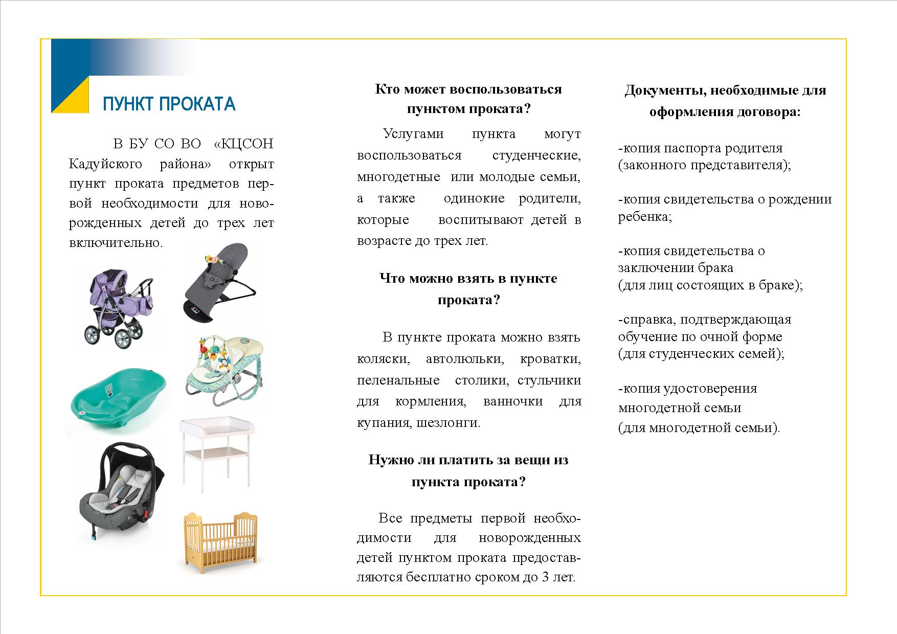 Пункт проката предметов первой необходимости для новорожденных детей