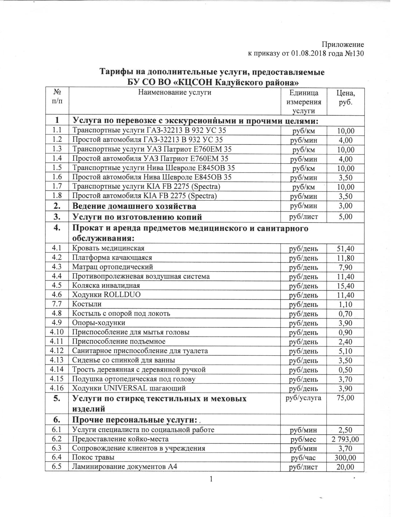 Изменены тарифы на дополнительные услуги, предоставляемые БУ СО ВО «КЦСОН Кадуйского района»
